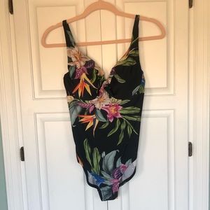 Black floral one piece swimsuit